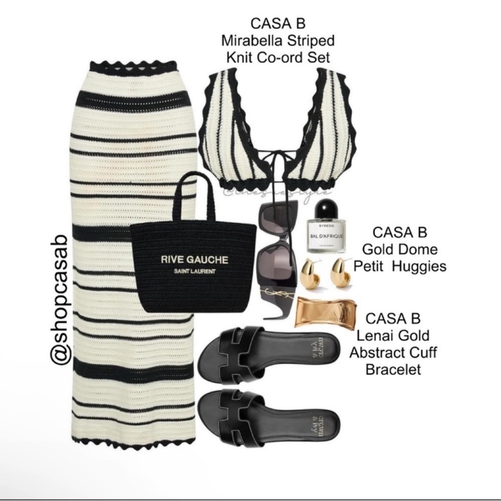 5⭐️CASA B | Mirabella Halter Triangle Top & Midi Skirt Knit Set — Black & White